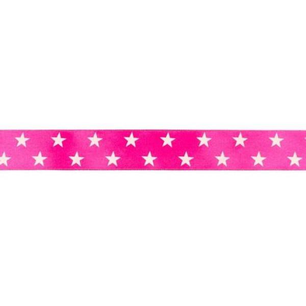 Satinband 25mm Breit mit Weißen Sternen Ø 10mm in Pink